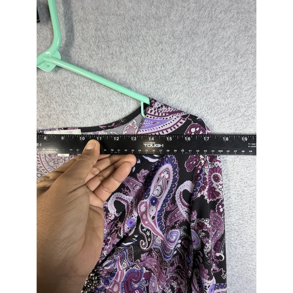 Dressbarn Tunic Top Womens XL Purple Paisley Beaded V Neck 3/4 Sleeve Stretch - Picture 7 of 10